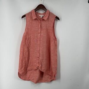 Garnet Hill Sleeveless Pink Button-Down Shirt